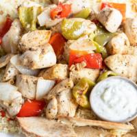 Chicken Souvlaki Family Size · a family size portion of a classic grecian dish, roasted chicken breast marinated in a speci...