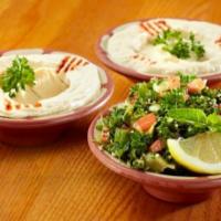 Starter Combo · Combination of hommus, baba ghanoush and tabulee.