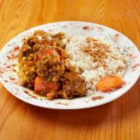 Moroccan Stew · Tender Lamb, potato goldenlite, sweet potato, carrots, onions, parsley, cilantro and green o...