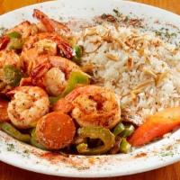 Shrimp Ghallaba · Stir fry. Shrimp sautéed with garden vegetables, mushrooms, herbs and spices. Classic or zes...