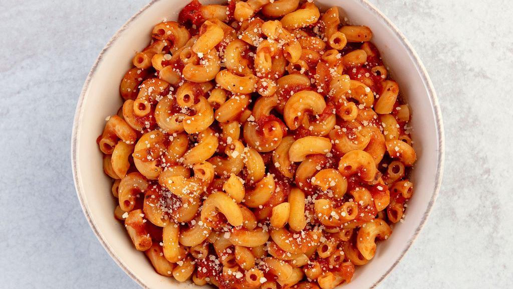 Kids' Pasta Marinara · For the little ones! Barilla Cellentani (aka Cavatappi) with Marinara sauce, prepared with tomatoes, garlic, herbs, onions, and finished with grated parmesan cheese.