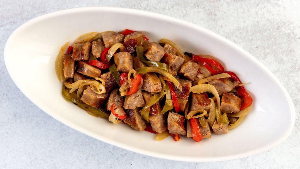 Italian Sausage And Peppers · A generous portion of mild Italian sausage, garnished with sauteed onions and peppers.