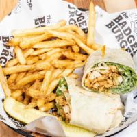 Chicken Caesar Wrap · Grilled Chicken, Romaine, Croutons, Haystack Onion Rings & Caesar Dressing.