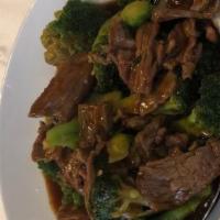 Beef With Broccoli · Sliced beef with fresh broccoli in rich brown sauce.