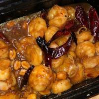 Kung Po Shrimp · Hot. Spicy hot! This szechwan favorite is created with szechwan peppers, roasted peanuts, an...