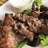 Steak Tips · Gluten-free. House marinated and char-grilled tenderloin. Served with horseradish sauce.