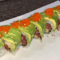 Caterpillar · spicy tuna, cucumber, topped with avocado, masago.

Consuming raw or undercooked Fish, shell...