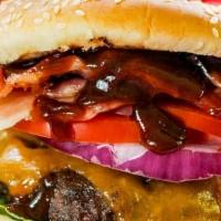 Bbq Bacon Cheeseburger · Beef patty, bacon, American cheese, onion, BBQ sauce