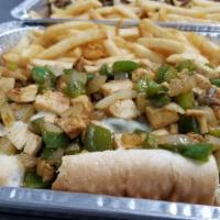 Large 2 Lb Philly Cheese Chicken · Served with fries.
