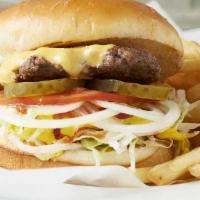 Double Cheeseburger · Served with fries.
Your choice of lettuce, tomatoes, onions, pickles, ketchup, mayonnaise, a...