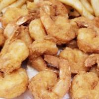 Small Medium Shrimp ( 18 Pieces) · Comes with bread, fries, coleslaw, hot sauce & mild sauce and fries