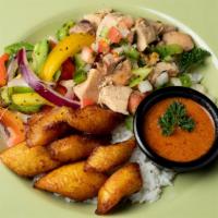 Peanut Butter Chicken · White Rice With Grilled Chicken Served With Nina’S Famous Peanut Butter Sauce, Veggies, Plan...