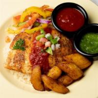 Grilled Fish Fillet · Seasoned Tilapia fillet topped with house tomato sauce and garnished with diced tomato, onio...