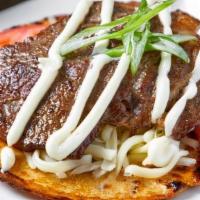 Jibarito · Ribeye steak, cheese, lettuce, tomato, garlic aioli, on our unique house-made plantain torti...
