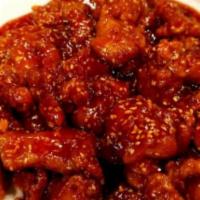 Sesame Chicken · Hot and spicy. Large chunks of chicken lightly coated with batter and carefully prepared in ...