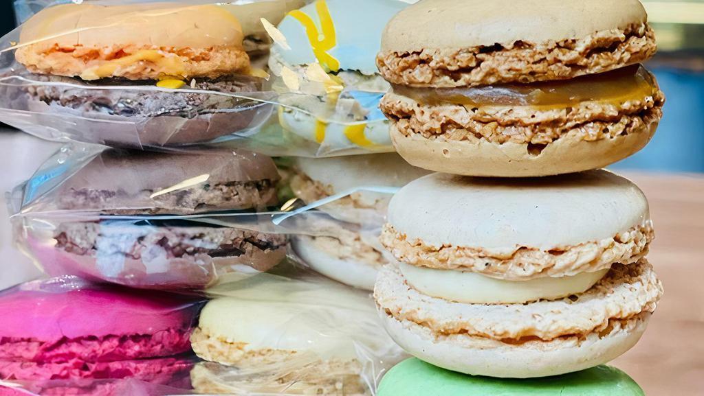 French Macarons 6 Pack · Bag of 6 mixed french macarons. Our flavors are: Chocolate, Vanilla, Caramel, Pistachio, Raspberry, Lemon.