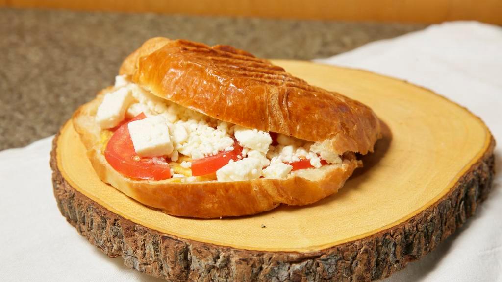 Egg, Tomato And Feta Croissant Sandwich · 