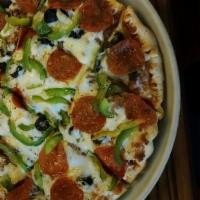 Combo #3 Barnaby'S Belt Buster · Sausage, pepperoni, mushrooms, onions, green peppers and black olives.