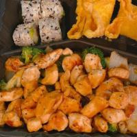Teriyaki Chicken · Entrees served with fried rice four pieces california rolls and two pieces crab rangoon.
