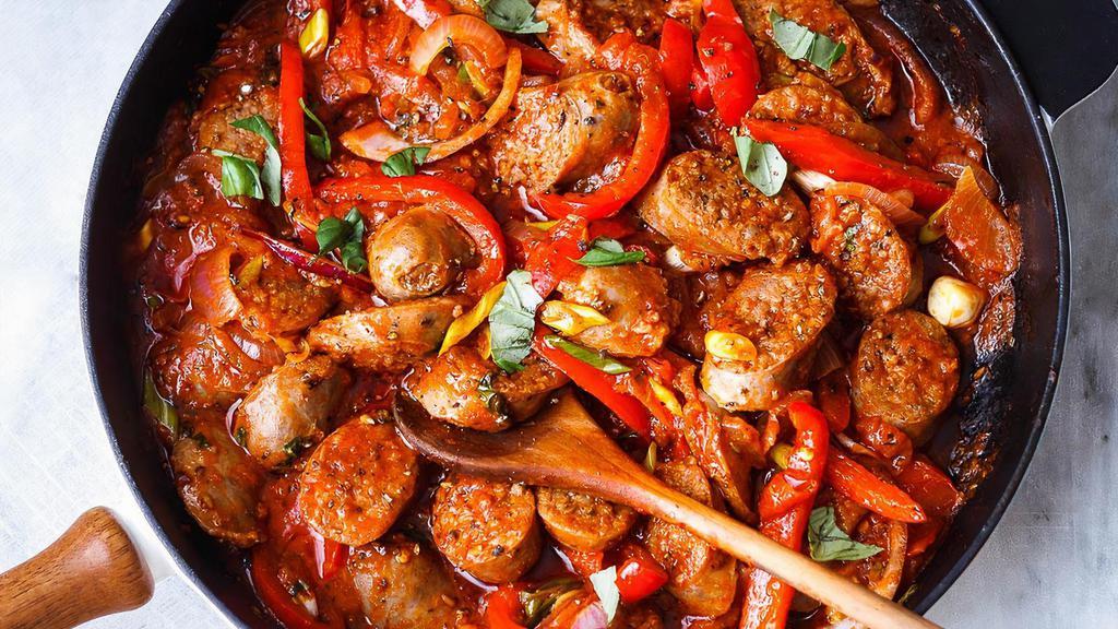 Sausage And Peppers · Italian sausage sauteed with peppers, onions, garlic, and olive oil.