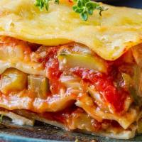 Vegetable Lasagna · Italian lasagna layered with cheese and a rich tomato sauce.
