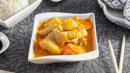 Yellow Curry · With yellow curry sauce and coconut milk, prepared with potatoes, carrots, and onion.