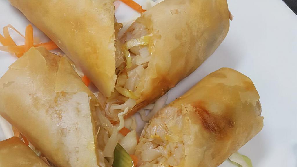 Fresh Spring Rolls (3) · Combination of green leaf lettuce, chopped chicken in bean thread noodle, bean sprouts, mint, and cilantro wrapped in rice paper served with crushed peanut sauce.