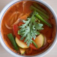 Spicy Seafood Udon · Assorted seafood and vegetable in hot noodle soup.