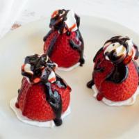 Stuffed Strawberries · Stuffed with cannoli cream, then drizzled with dark chocolate
