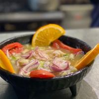 Aguachiles · Hot. Raw shrimp marinated in fresh lime juice and your choice of red or green sauce. Served ...