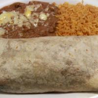 Burrito Dinner · With rice and beans. Choice of meat: steak, chorizo, chicken, al pastor, cochinita pibil, gr...