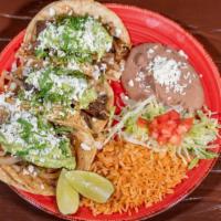 Del Norte Taco · 3 charbroiled skirt steak tacos topped with gaucamole, cilantro, grilled onion and queso fre...