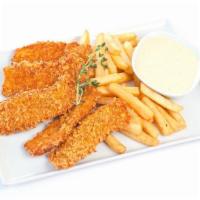 Chicken Fingers · Crispy golden chicken fingers, served with choice of dipping sauce.