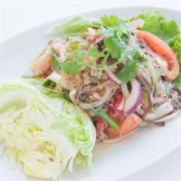 Yum Wun Sen · Silver noodles mixed with mint, cilantro, onion & tomato in chili lime chili paste dressing....
