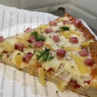 Pan Hawaiian Slice · Thick, hand-stretched dough, pan baked, topped with hand-crushed Roman sauce, freshly shredd...