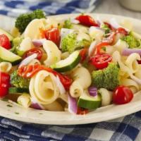 Pasta Salad · A mix of red and green peppers, carrots, broccoli, black olives with rotini noodles tossed w...