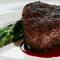 Filet Mignon · 8 oz. Filet, with demi glace, portabella mushrooms.