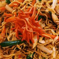 Yakisoba · Stir-fried Japanese-style noodle with onion, carrot, bean sprout, celery, and cabbage.