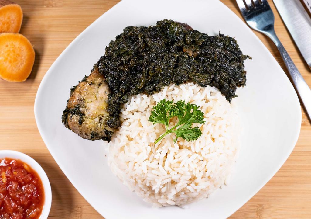 Fried  Potato Greens · Potato Greens is our signature dish. Pan-fried with onions, bell peppers, and spices, this scrumptious meal incorporates the true African meaning of “sweet” in every sense of the word. This item cooked with smoked turkey and baked chicken.