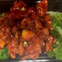 Orange Chicken · Served with choice of rice. Spicy.
