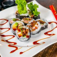 Spider Roll · Cooked. Soft shell crab, crab meat and lettuce.