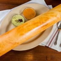 Paper Masala Dosai · Thin rice crepe filled with potatoes and onions. Rice and lentil crepe served with sambar a ...