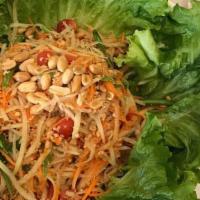 Thai Salad · Romaine heart lettuce, tomato, cucumber, tofu, bean sprouts, carrots and scallions with pean...