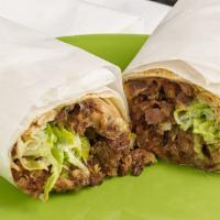 Burritos · Large flour tortilla with beans, choice of meat, lettuce, tomato, sour cream and avocado.