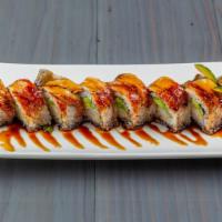 Dragon · Shrimp tempura, cucumber and avocado topped with unagi and masago with sweet soy drizzle
