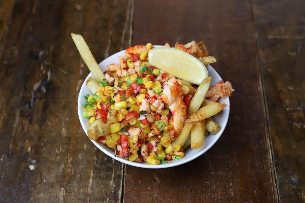 Lobster Fries · lobster meat and gravy, sweet corn relish, scallion