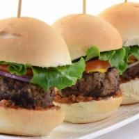 Slider Trio · Are you burger lover? Look no further! 3 sliders featuring wagyu beef & bacon, smoked pork b...