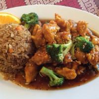 Sesame Chicken · Lightly battered chicken stir-fried with our sweet and sour sauce, broccoli, sesame