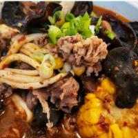 Szechuan Mala-Tang / 川味麻辣烫 · Spicy. Szechuan chili and peppercorn base, beef broth, thin-sliced beef belly, wood ear mush...