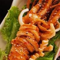 Calamari Bbq / 烤鱿鱼 · Chinese street food, whole calamari sizzled with house cumin sweet and spicy bean sauce, mil...